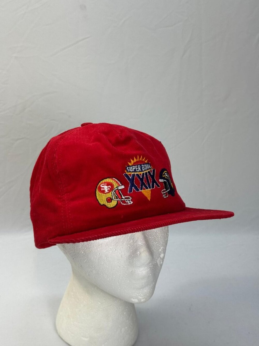 Vintage 90s SF 49ers Super Bowl XXIX Chargers Corduroy Snapback Hat USA Made